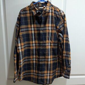 GU Men's Navy/Orange/White Plaid Shirt - Size X Large